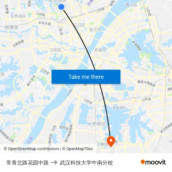 常青北路花园中路 to 武汉科技大学中南分校 map