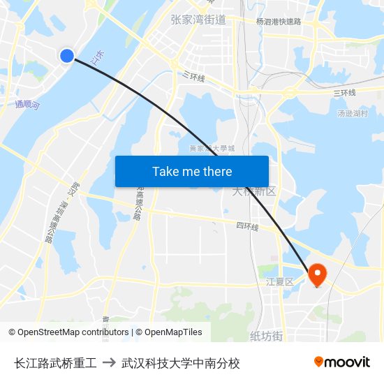 长江路武桥重工 to 武汉科技大学中南分校 map