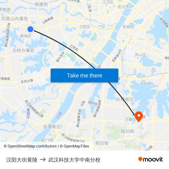 汉阳大街黄陵 to 武汉科技大学中南分校 map