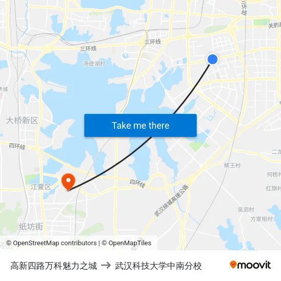 高新四路万科魅力之城 to 武汉科技大学中南分校 map