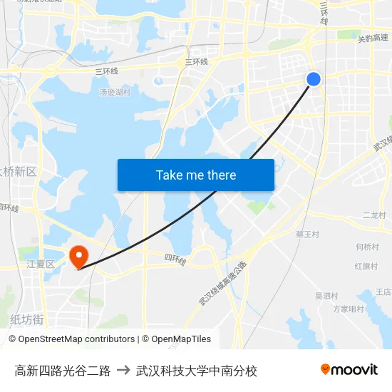 高新四路光谷二路 to 武汉科技大学中南分校 map