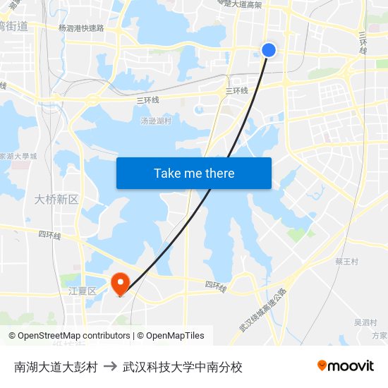 南湖大道大彭村 to 武汉科技大学中南分校 map