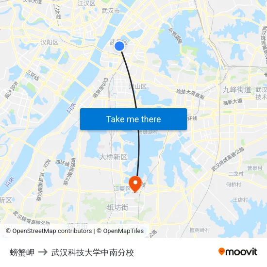 螃蟹岬 to 武汉科技大学中南分校 map