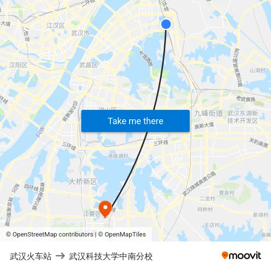 武汉火车站 to 武汉科技大学中南分校 map