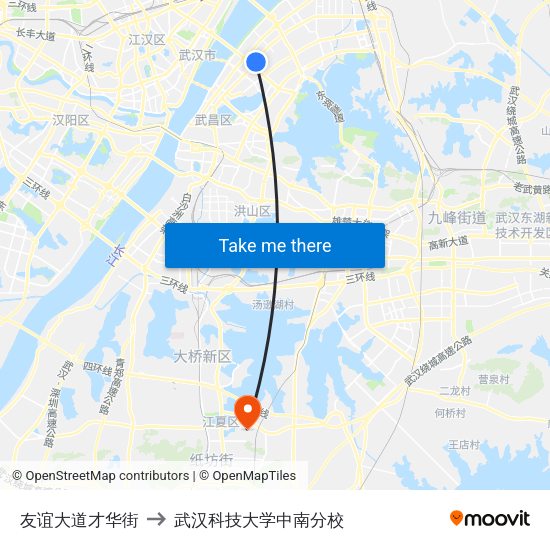 友谊大道才华街 to 武汉科技大学中南分校 map