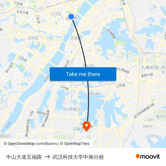 中山大道五福路 to 武汉科技大学中南分校 map