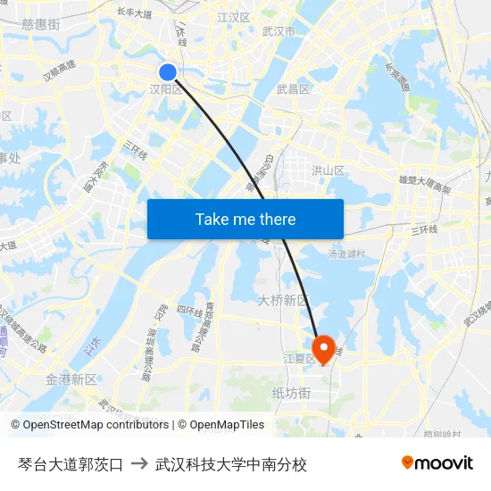 琴台大道郭茨口 to 武汉科技大学中南分校 map