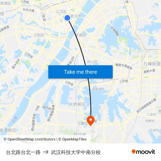 台北路台北一路 to 武汉科技大学中南分校 map