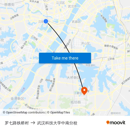 罗七路铁桥村 to 武汉科技大学中南分校 map