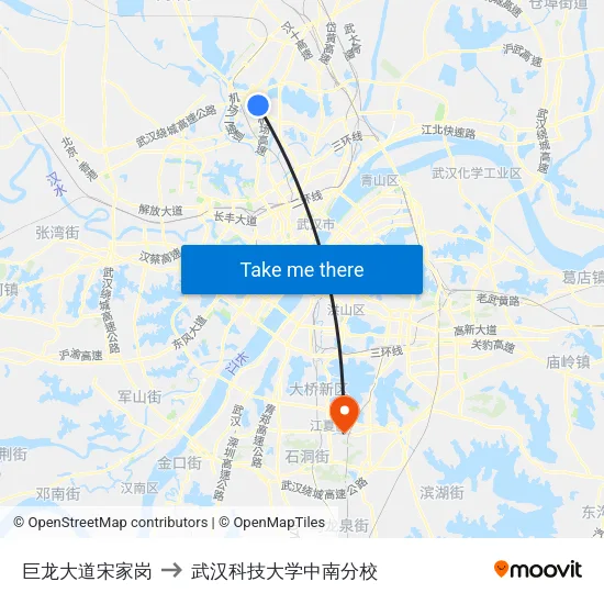 巨龙大道宋家岗 to 武汉科技大学中南分校 map