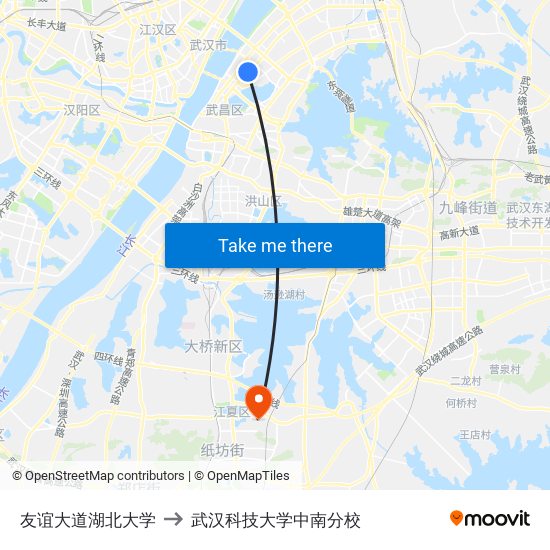 友谊大道湖北大学 to 武汉科技大学中南分校 map