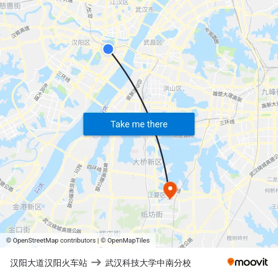 汉阳大道汉阳火车站 to 武汉科技大学中南分校 map