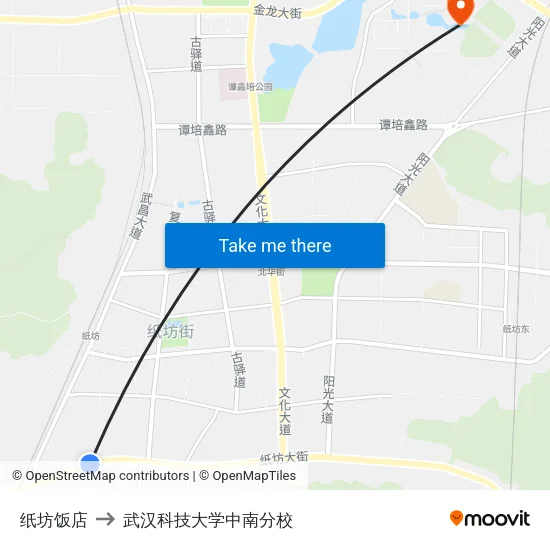 纸坊饭店 to 武汉科技大学中南分校 map