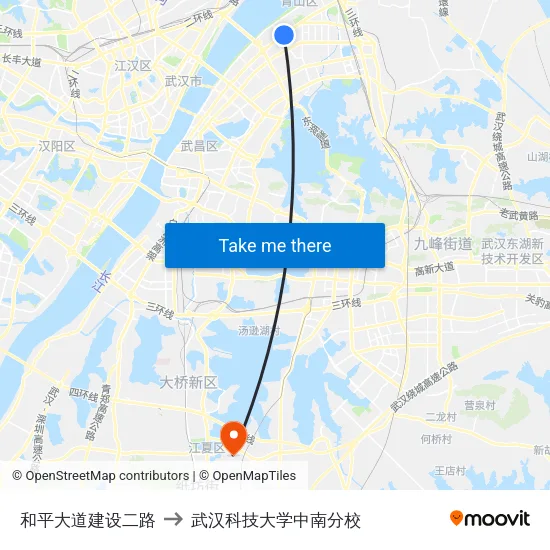和平大道建设二路 to 武汉科技大学中南分校 map