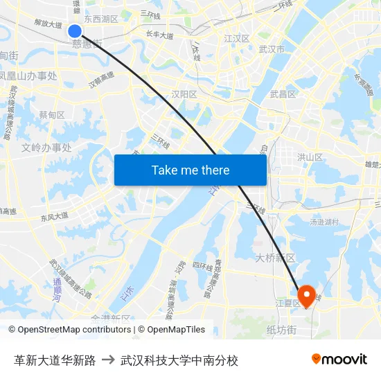 革新大道华新路 to 武汉科技大学中南分校 map