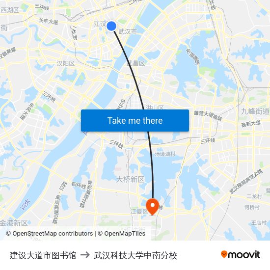 建设大道市图书馆 to 武汉科技大学中南分校 map