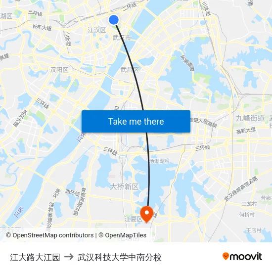 江大路大江园 to 武汉科技大学中南分校 map