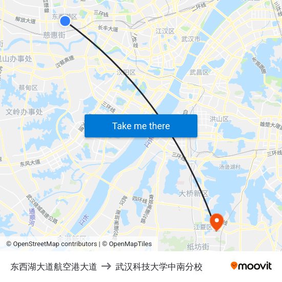 东西湖大道航空港大道 to 武汉科技大学中南分校 map