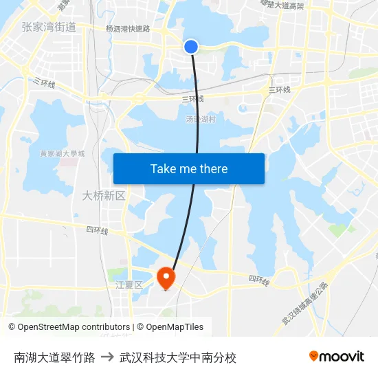 南湖大道翠竹路 to 武汉科技大学中南分校 map