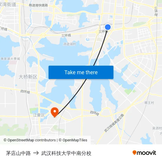 茅店山中路 to 武汉科技大学中南分校 map