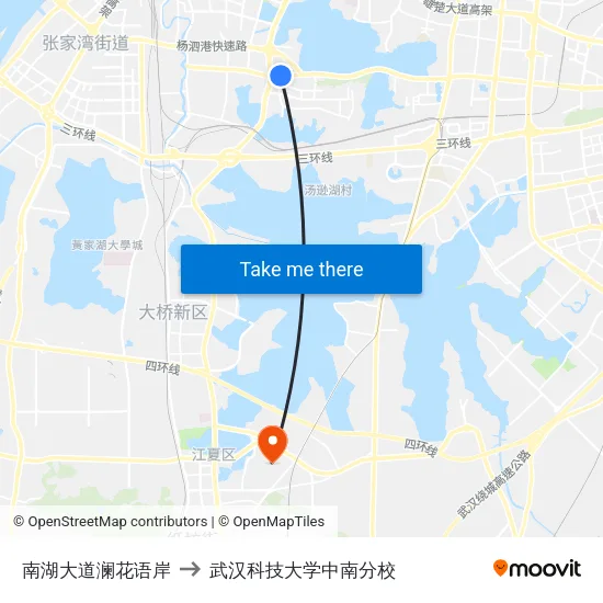 南湖大道澜花语岸 to 武汉科技大学中南分校 map