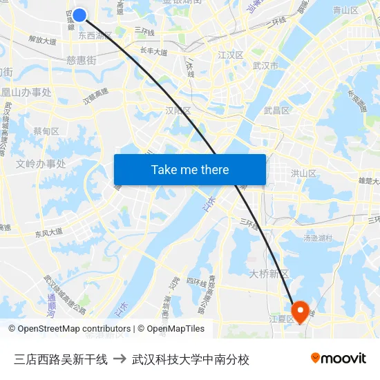 三店西路吴新干线 to 武汉科技大学中南分校 map