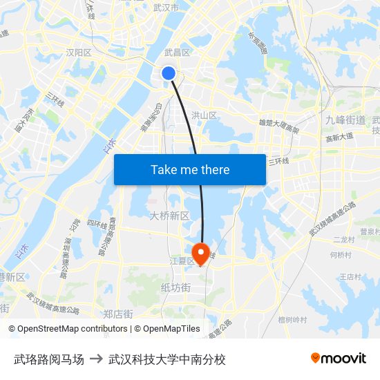 武珞路阅马场 to 武汉科技大学中南分校 map