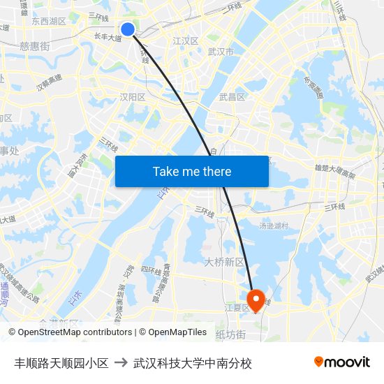 丰顺路天顺园小区 to 武汉科技大学中南分校 map