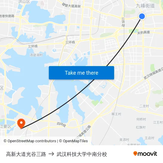 高新大道光谷三路 to 武汉科技大学中南分校 map