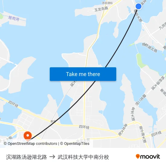 滨湖路汤逊湖北路 to 武汉科技大学中南分校 map