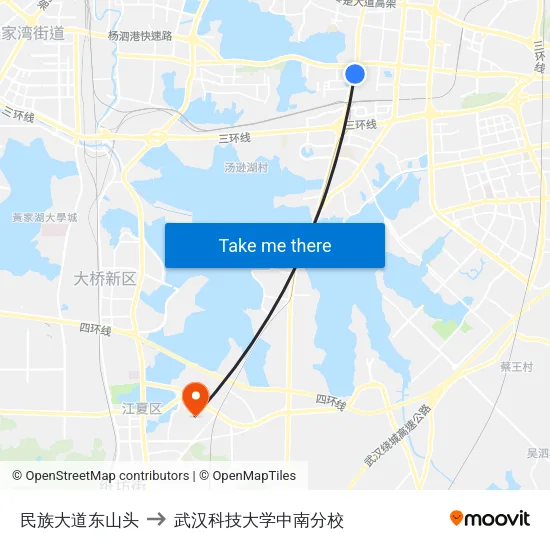 民族大道东山头 to 武汉科技大学中南分校 map