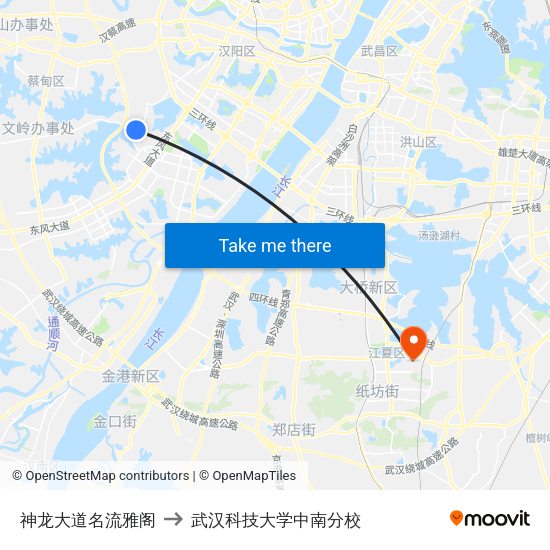 神龙大道名流雅阁 to 武汉科技大学中南分校 map