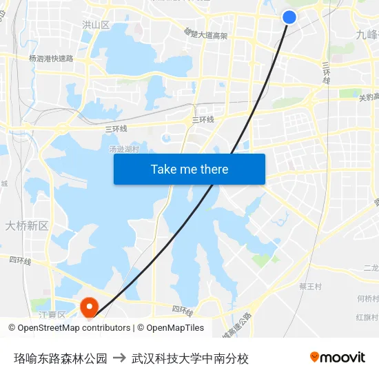 珞喻东路森林公园 to 武汉科技大学中南分校 map