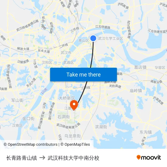 长青路青山镇 to 武汉科技大学中南分校 map