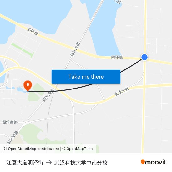 江夏大道明泽街 to 武汉科技大学中南分校 map