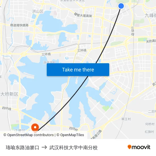 珞喻东路油篓口 to 武汉科技大学中南分校 map