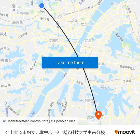 金山大道市妇女儿童中心 to 武汉科技大学中南分校 map