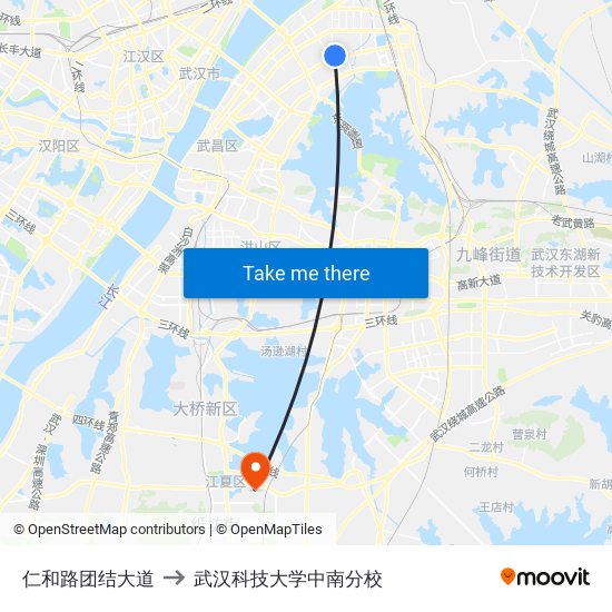 仁和路团结大道 to 武汉科技大学中南分校 map