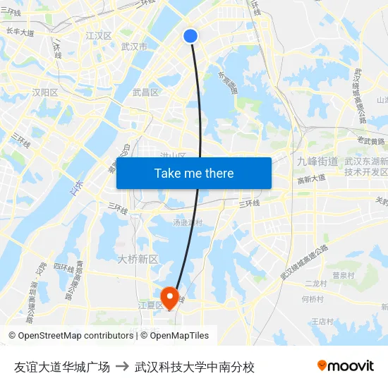 友谊大道华城广场 to 武汉科技大学中南分校 map