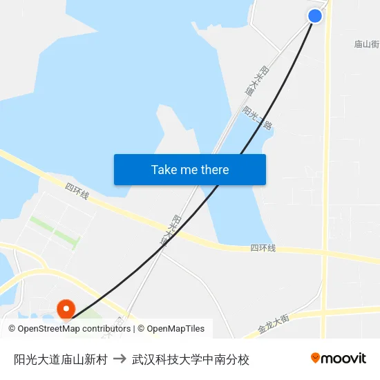 阳光大道庙山新村 to 武汉科技大学中南分校 map