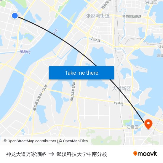 神龙大道万家湖路 to 武汉科技大学中南分校 map
