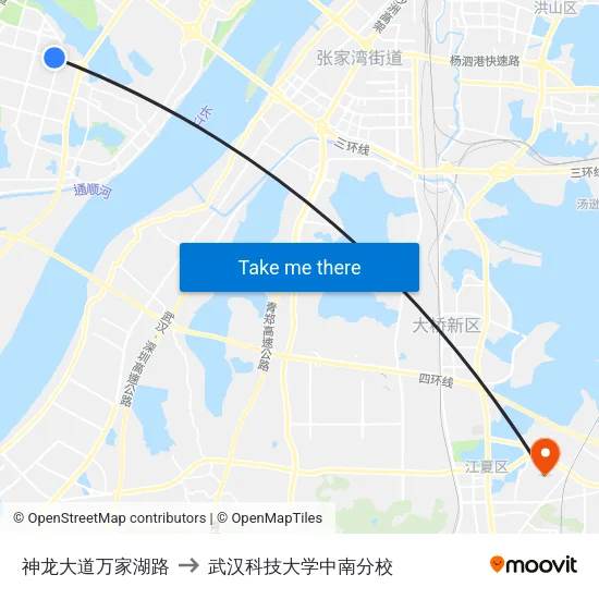 神龙大道万家湖路 to 武汉科技大学中南分校 map