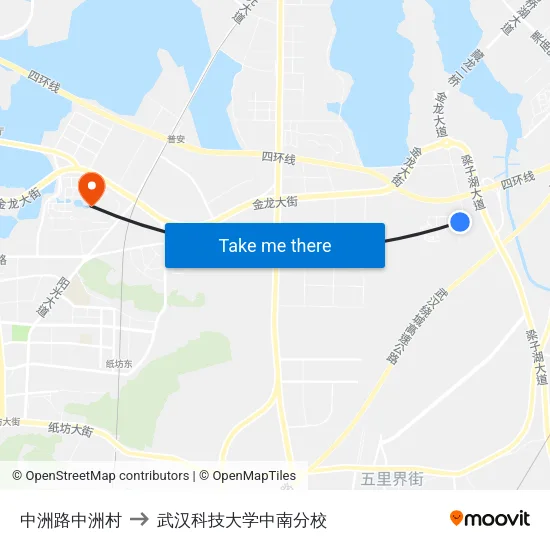 中洲路中洲村 to 武汉科技大学中南分校 map