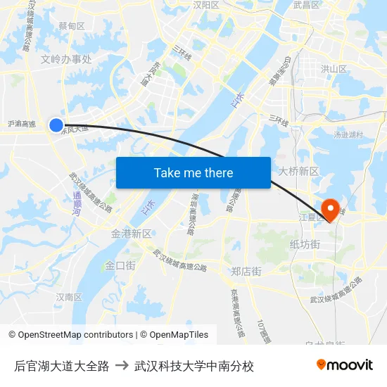 后官湖大道大全路 to 武汉科技大学中南分校 map
