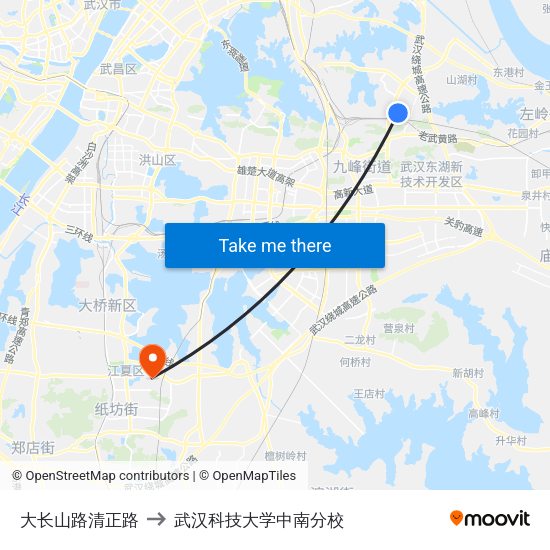 大长山路清正路 to 武汉科技大学中南分校 map