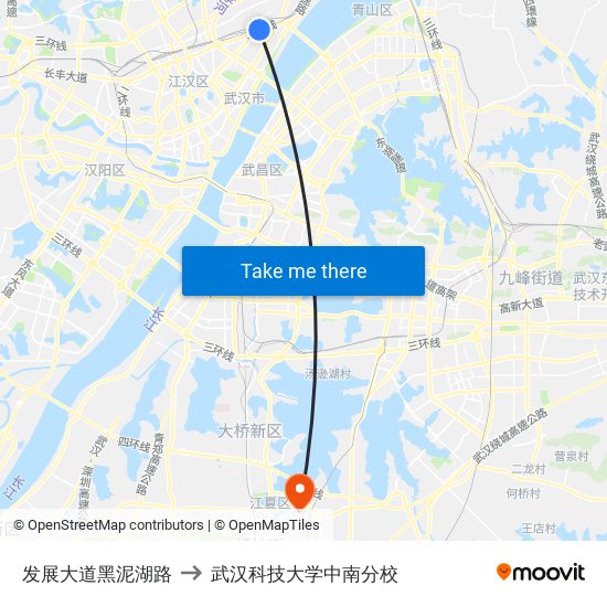 发展大道黑泥湖路 to 武汉科技大学中南分校 map