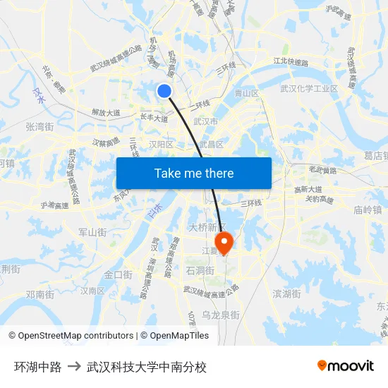环湖中路 to 武汉科技大学中南分校 map