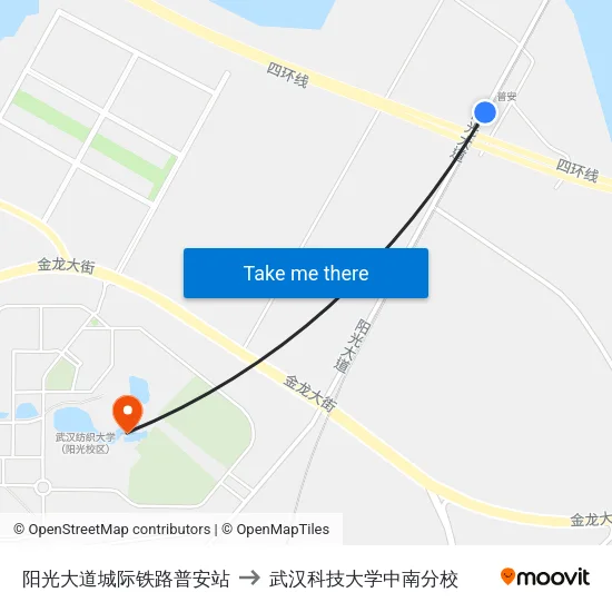 阳光大道城际铁路普安站 to 武汉科技大学中南分校 map
