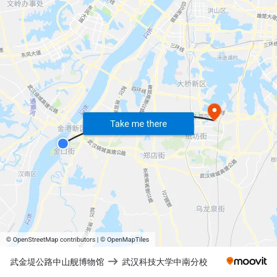 武金堤公路中山舰博物馆 to 武汉科技大学中南分校 map