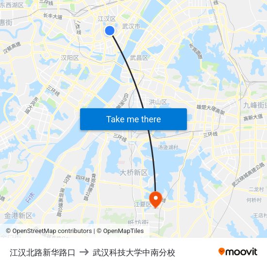 江汉北路新华路口 to 武汉科技大学中南分校 map
